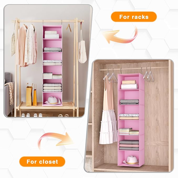 Hanging Closet Organizer, Easy Mount Foldable 6-Shelf Hanging Closet Wardrobe - Image 5