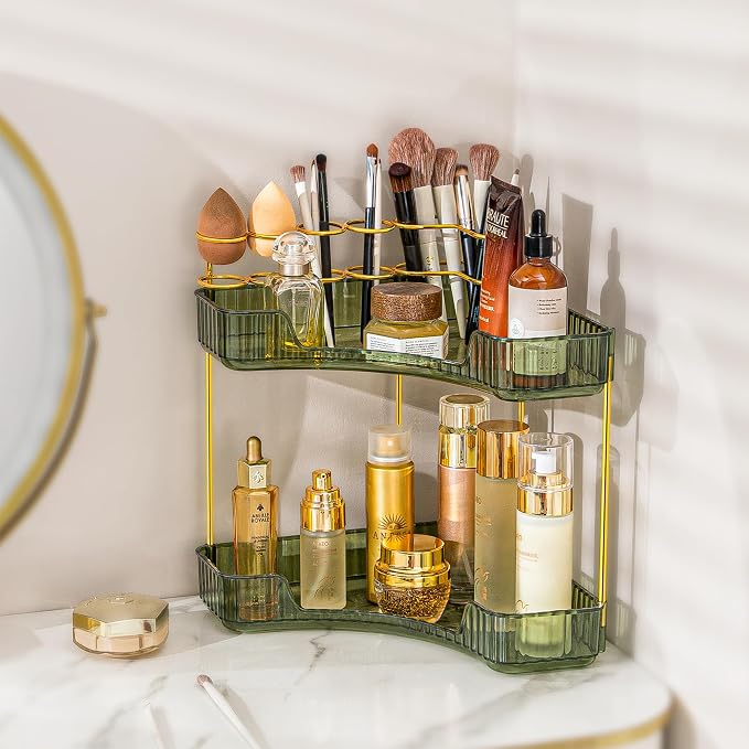 Upgraded 2-Tier Corner Bathroom Countertop Organizer – Spacious Storage by SHUANGQING