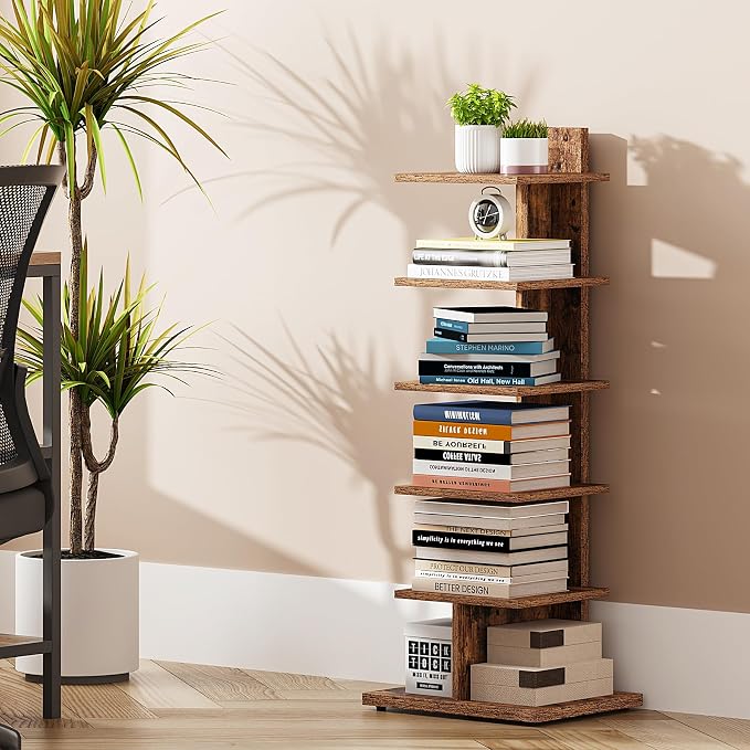 TUTOTAK Book Shelf, Narrow Spine Bookshelf, 6-Tier Bookcase - Image 5