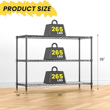 3-Shelf Adjustable Storage Shelves 36" W x 14" D x 36" H Metal Shelving Unit - Image 3