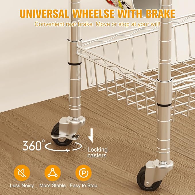 Homeiju Rolling Kitchen Storage Cart, 3-Tier Storage Rack on Caster Wheels - Image 7