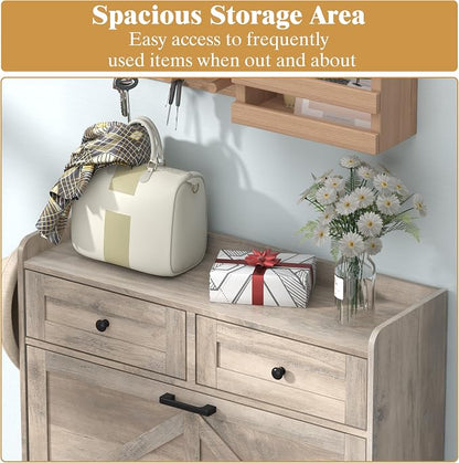 Thacuok Shoe Cabinet with 2 Flip Drawers & 2 Storage Drawers, Rustic Farmhouse - Image 4