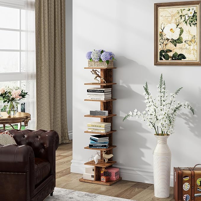 TUTOTAK Book Shelf, Narrow Spine Bookshelf, 8-Tier Bookcase - Image 3