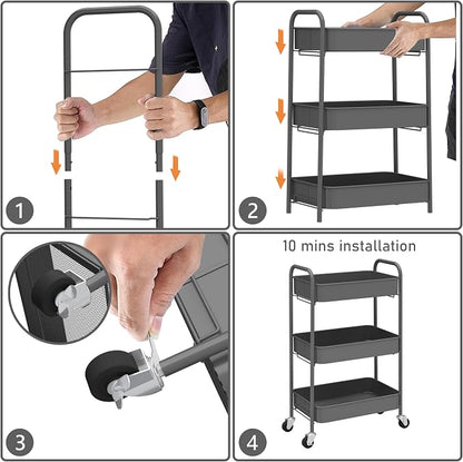 CAXXA 3-Tier Rolling Metal Storage Organizer - Image 3