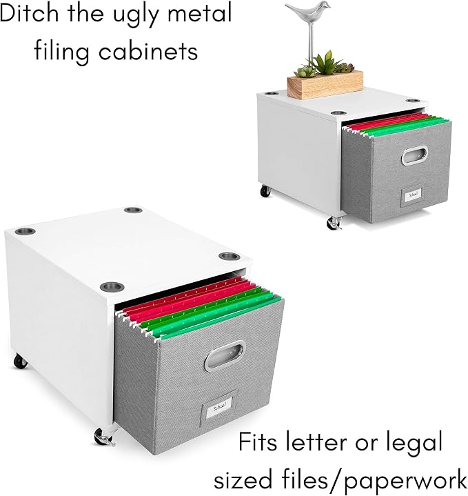 BIRDROCK HOME Rolling File Cabinet – Decorative Storage Shelf w/Removable Bins - Image 8