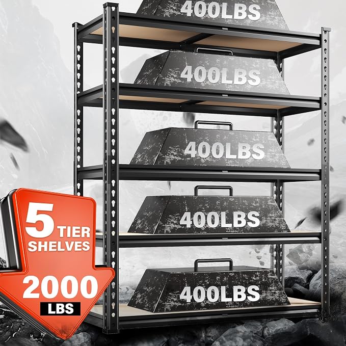 REIBII 72" Garage Shelving, Heavy Duty Storage Shelves 2000LBS, 5 Tier Metal - Image 4