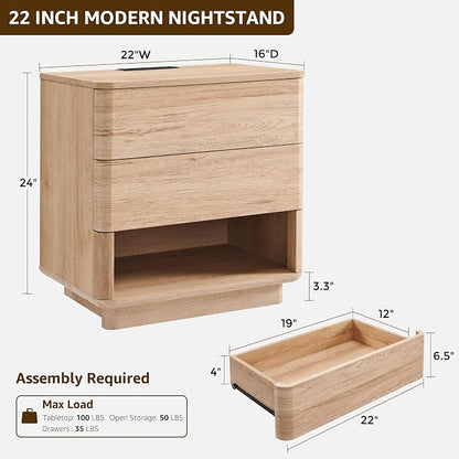 ACCOHOHO Nightstand with Charging Station, Large Modern End Table - Image 2