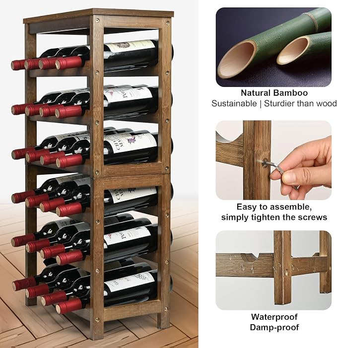 VASMIA Wine Rack Freestanding Floor, 6-Tier Display Wine Storage Shelves - Image 3