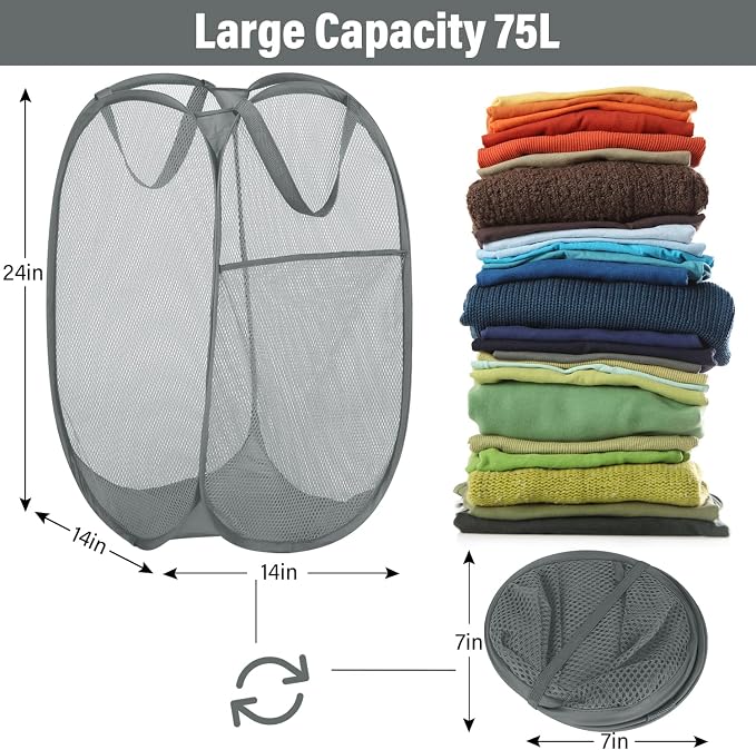 BATTOO Deluxe Strong Mesh Pop up Laundry Hamper Basket - Image 3