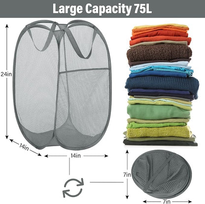 BATTOO Deluxe Strong Mesh Pop up Laundry Hamper Basket - Image 3