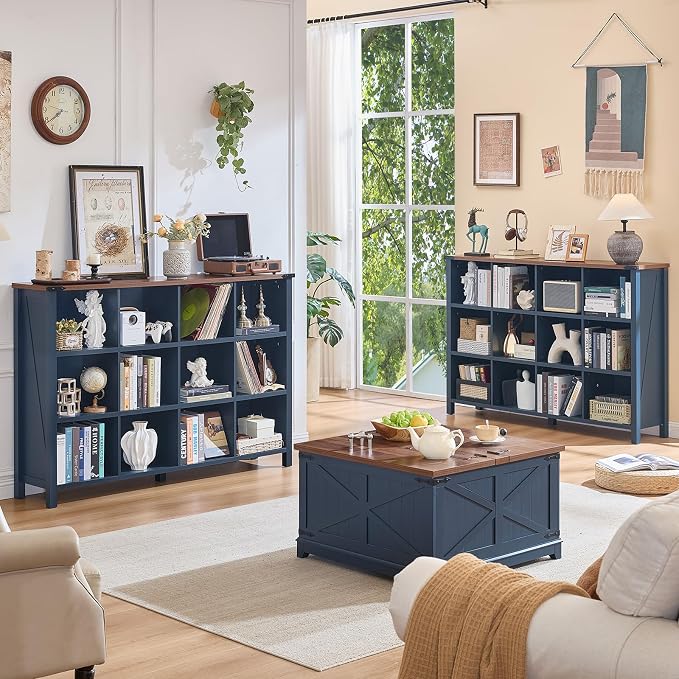 Joaxswe 12 Cube Storage Organizer, Farmhouse 62 Inch Wide Navy Blue Display - Image 3