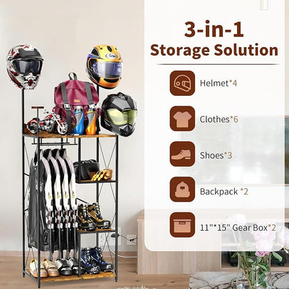Free Standing Motorcycle Gear Rack, 3 In 1 Storage Motorcycle Helmet Holder | - Image 5