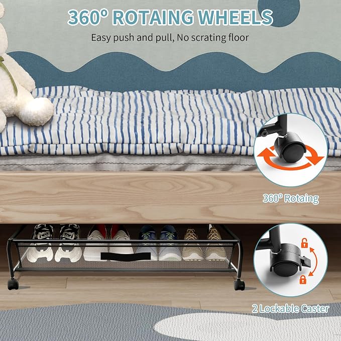 Under Bed Shoe Storage with Wheels, Space Saving Shoe Organizer with Sturdy - Image 4