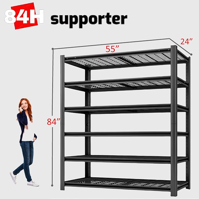 6 Tier Metal Shelving Unit, Adjustable Storage Shelves, Living Room - Image 3