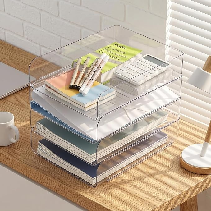 CiWiVOKi 4 Trays Paper Organizer Letter Tray, Acrylic Clear PET Desk File - Image 9