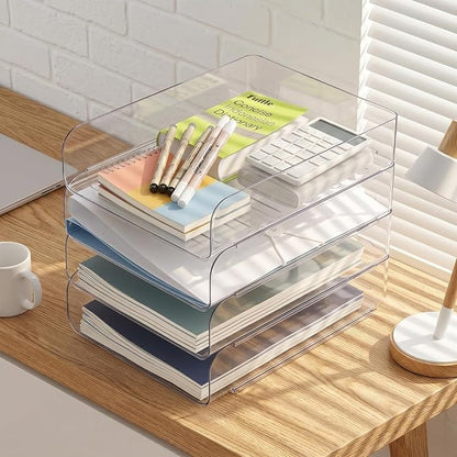 CiWiVOKi 4 Trays Paper Organizer Letter Tray, Acrylic Clear PET Desk File - Image 9