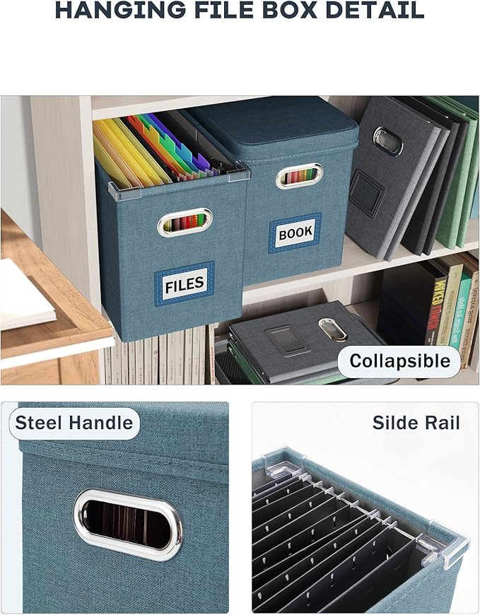 File Organizer Box with Lid, Hanging Filing File Box with Mesh Pocket, Document - Image 5