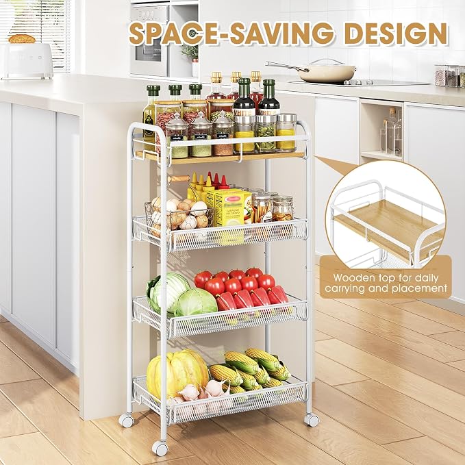 TOOLF 4-Tier Rolling Cart, Metal Utility Cart, Slide Out Storage Cart - Image 4