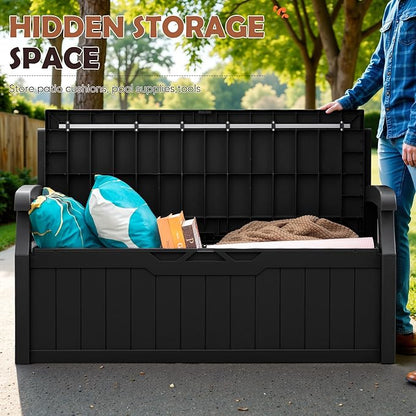 JUMMICO 80 Gallon Resin Outdoor Storage Bench, Large Deck Box - Image 6