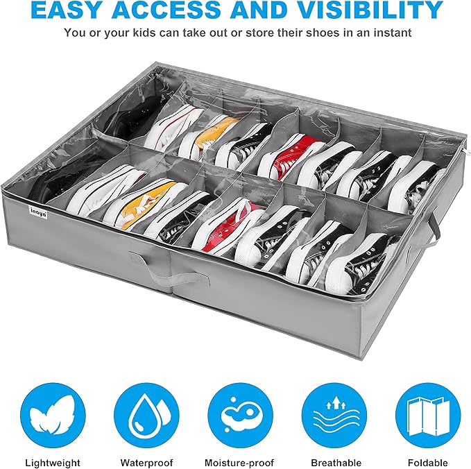 INAYA Under Bed Shoe Storage Organizer Set of 2, Fits 32 Pairs, Underbed Shoe - Image 2