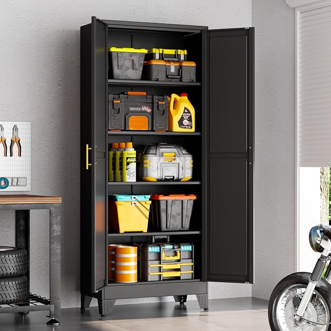 71" Black Metal Storage Cabinet - Image 2