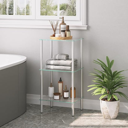 HOOBRO Glass Shelf, 3 Tier Bathroom Standing Shelf Unit, Tempered Glass - Image 5