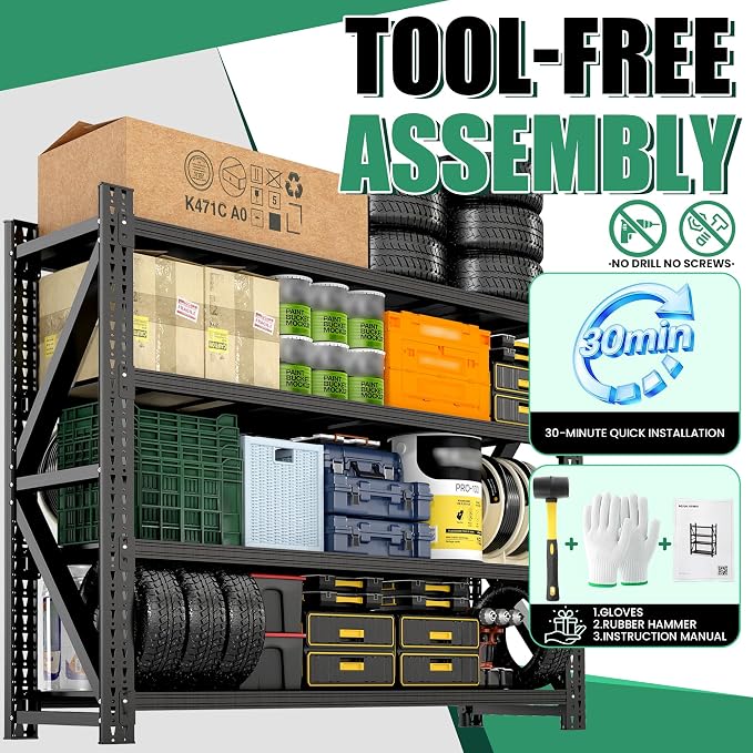 4-Tier Heavy Duty Garage Shelving, Industrial Shelving - Image 7