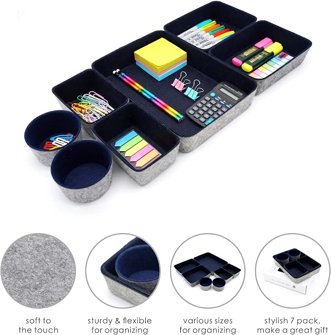 Welaxy Desk Drawer organizer felt trays desktop storage bins dividers - Image 4