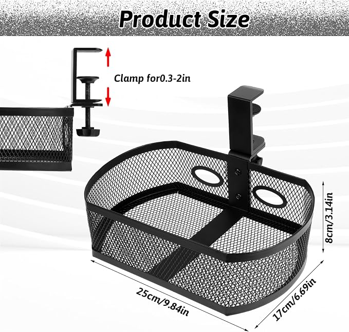 Under Desk Storage Drawer Organizer, Clamp on Under Table Shelf Hanging Desk - Image 2