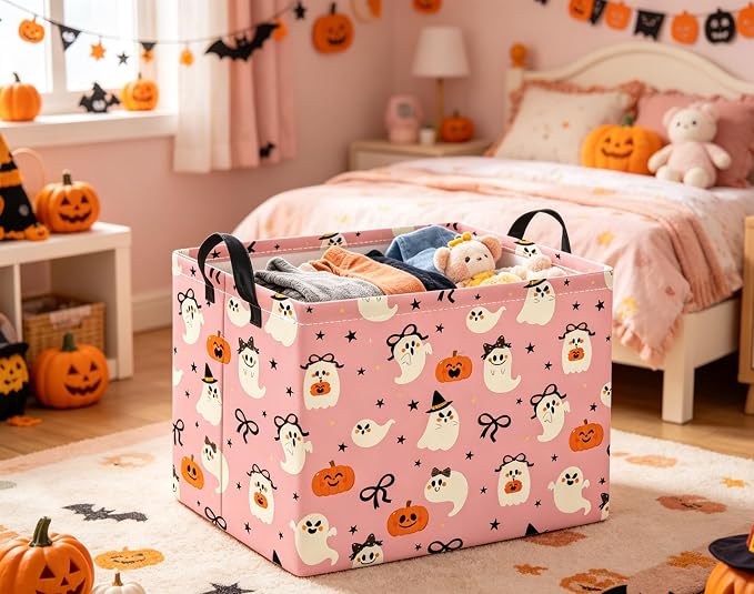 Halloween Basket Cute Baskets for Kids Pumpkin Basket Rectangular Storage Bin - Image 3