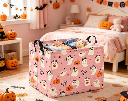 Halloween Basket Cute Baskets for Kids Pumpkin Basket Rectangular Storage Bin - Image 3