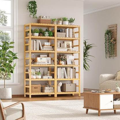FOTOSOK 6-Tier Bamboo Shelf, Bamboo Bookcase - Image 2