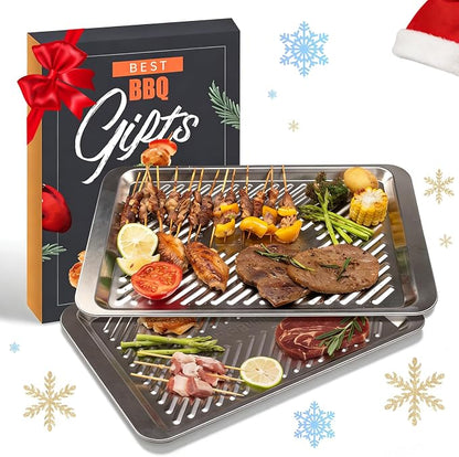 Grilling Prep and Serve Trays Set of 2 Stackable Stainless Steel BBQ Trays by Unknown
