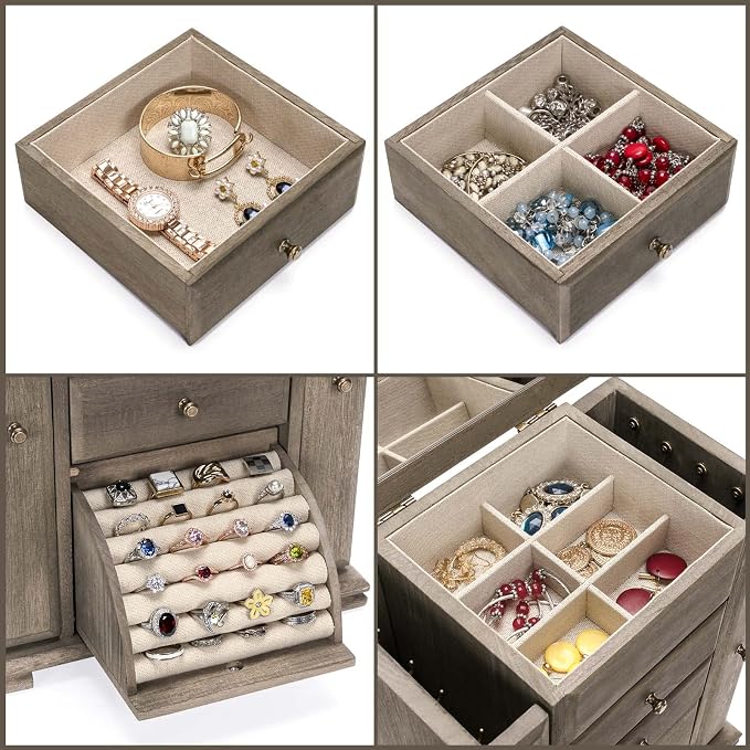 Emfogo Jewelry Box for Women, Rustic Wooden Jewelry Boxes & Organizers - Image 5