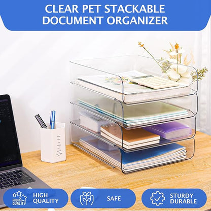 Set of 4 Office Organization and Storage, Stackable Document and File Paper - Image 6