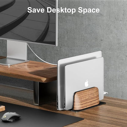 UPERGO Vertical Laptop Stand, Dual Slot Wooden Laptop Holder Vertical - Image 2