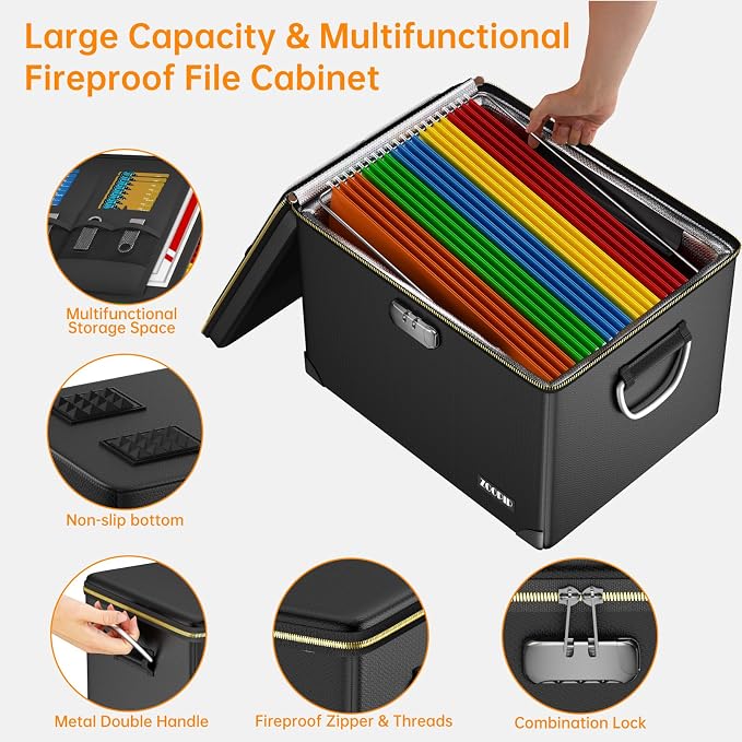 Fireproof Document Box, Hard Case File Organizer - Image 3