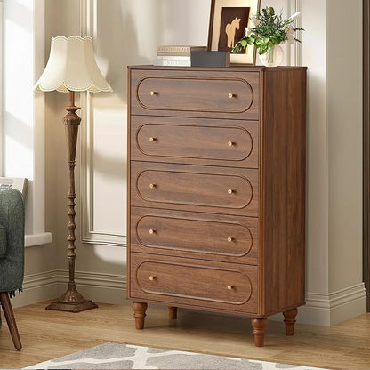 5 Drawer Fluted Dresser for Bedroom, Mid Century Modern Chest of Drawers - Image 6