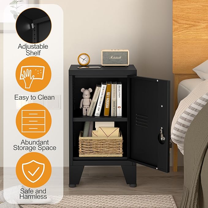 PAOFIN 24.4" H Black Metal NightStand Locker Storage Cabinet - Image 4