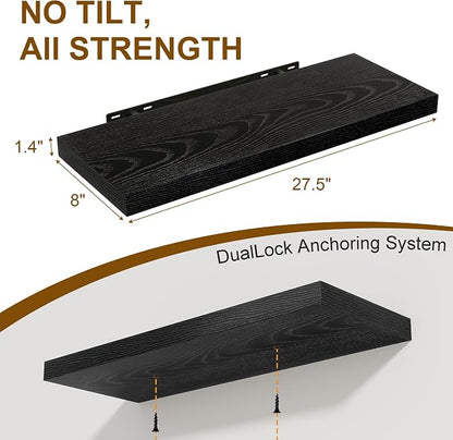 Black Floating Shelves for Wall, 27.5 Inch Bathroom Shelves Set of 2, Rustic - Image 3