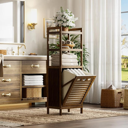 HITNET Bamboo Tilt Out Laundry Hamper, Bathroom Storage Cabinet - Image 2