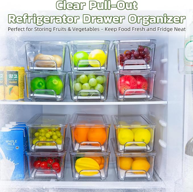Large Fridge Organizer Drawers, 4 Pack Stackable Fruit and Vegetable Storage - Image 3