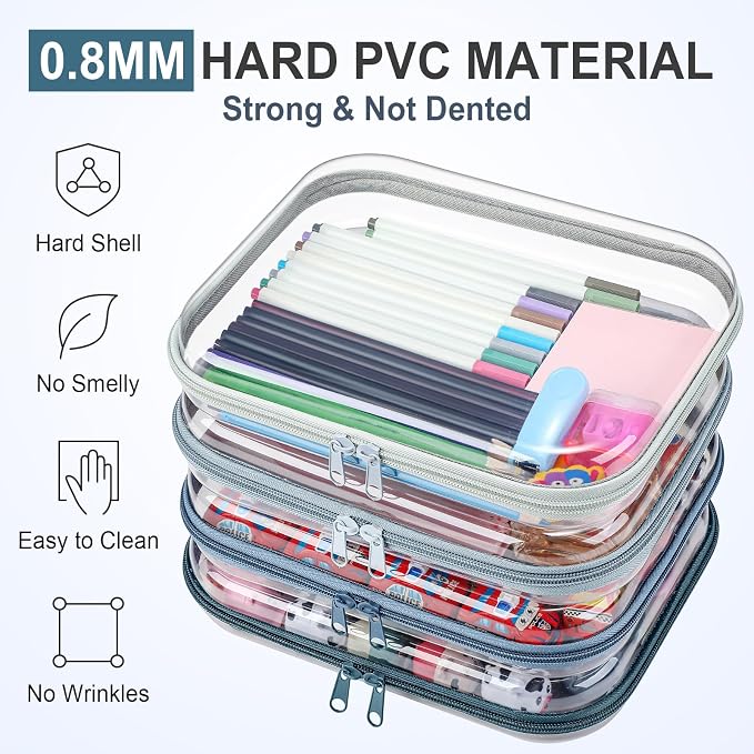Hoolerry 4 Pcs Hard Clear Zipper Case Makeup Bags Plastic Pencil Pouch - Image 4