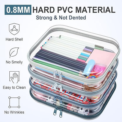 Hoolerry 4 Pcs Hard Clear Zipper Case Makeup Bags Plastic Pencil Pouch - Image 4