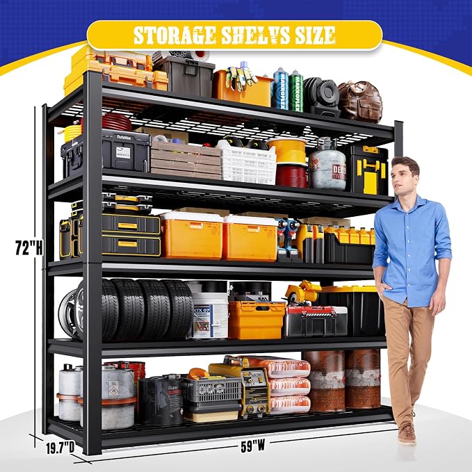 Set of 2 Heavy Duty Garage Shelving 5-Tier Storage Shelves, Adjustable Metal - Image 3
