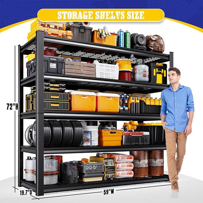 Set of 2 Heavy Duty Garage Shelving 5-Tier Storage Shelves, Adjustable Metal - Image 3