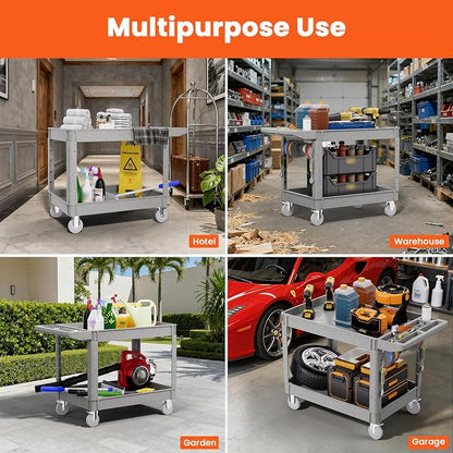 2 Tier Plastic Rolling Utility Cart on Wheels, Heavy Duty Tool Cart - Image 8