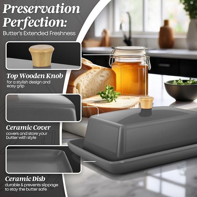 Flexzion Ceramic Gray European Butter Dish - Image 9