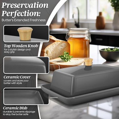 Flexzion Ceramic Gray European Butter Dish - Image 9