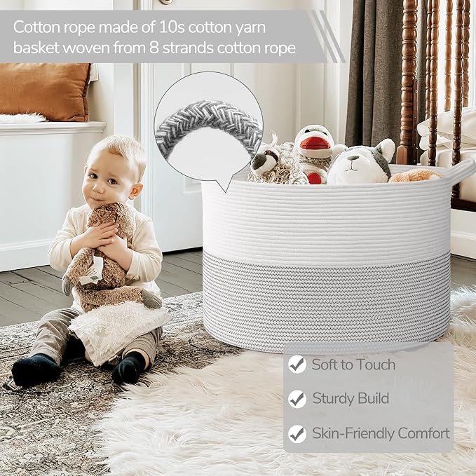 INDRESSME 115L Extra Large Blanket Basket, Cotton Rope Toy Baskets Storage Kids - Image 3